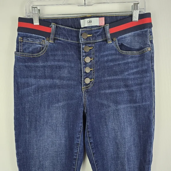 Cabi Women's Button Fly Skinny Jeans Stretchy Dark Wash Ribbon Waistband Size 8 - Picture 4 of 13
